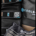 Close-up of a Coolboot by EQU Streamz cold pack with mesh bag and boot visible 